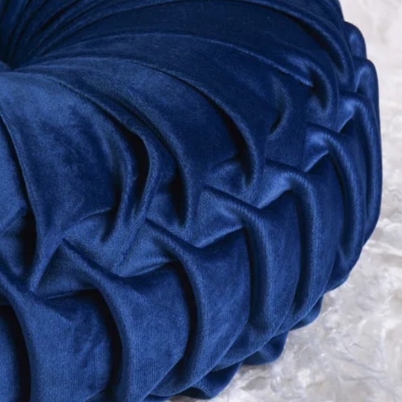Elegant Blue Velvet Round Pillows - Picture 3 of 5